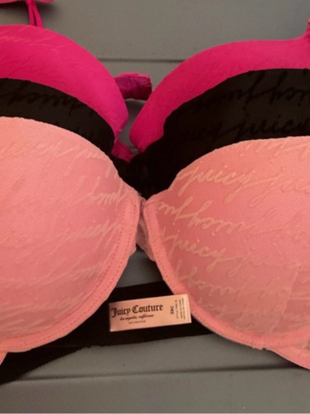 Juicy Couture Pink & Hot Pink Logo Lace Push-Up Bra